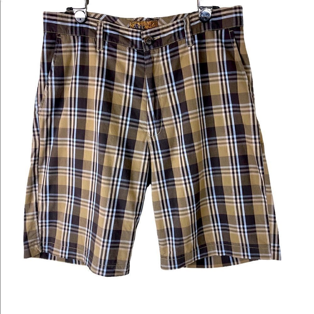 Men’s Flat Front Plaid Shorts by Blue Size 34
